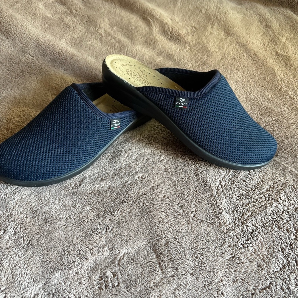 Fly Flot Navy Blue Mesh Comfort Clogs Made in Italy Anatomic Leather Insole 41 - Picture 5 of 6